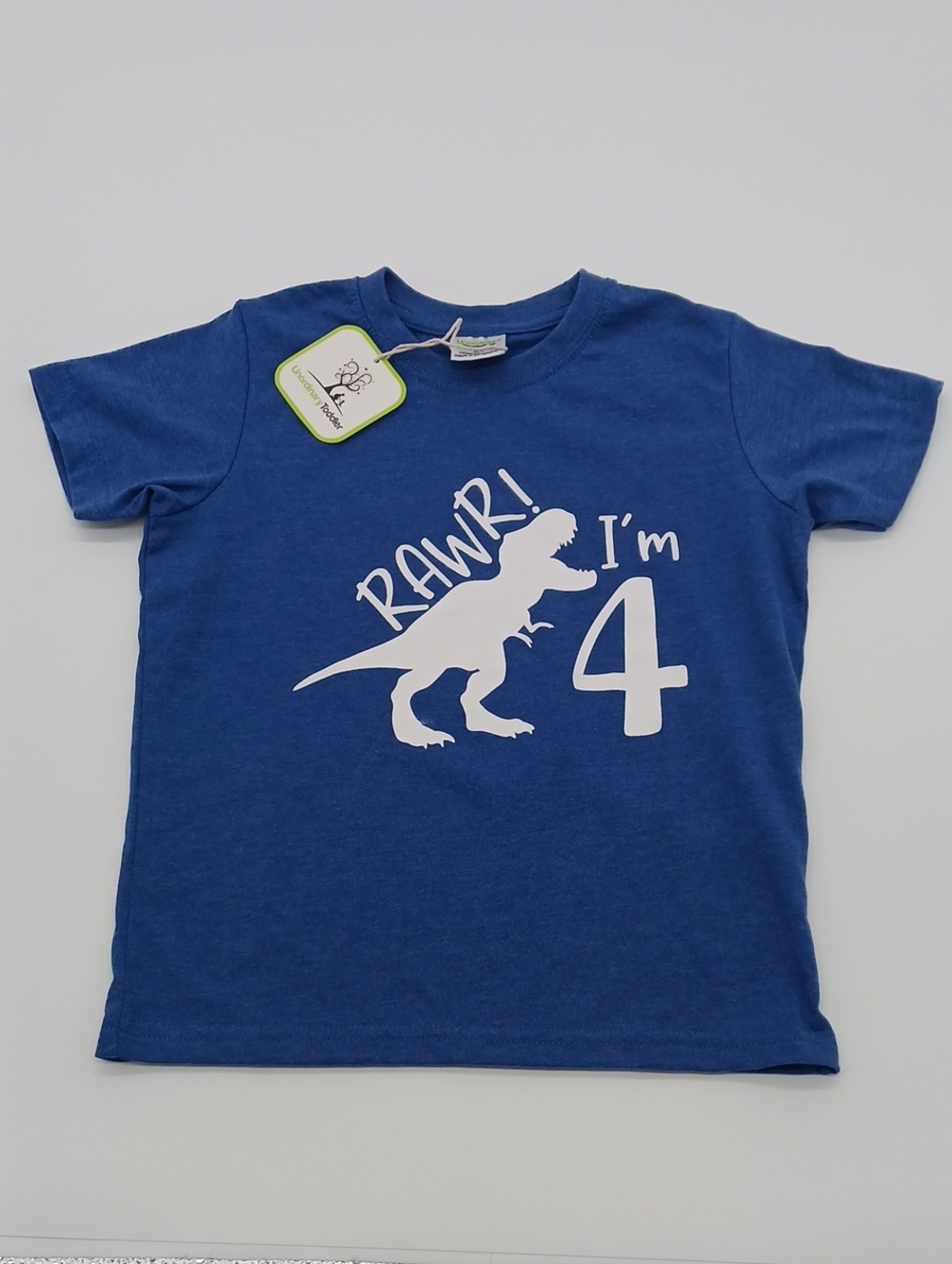 Unordinary Toddler Blue 'RAWR! I'm 4' Dino Graphic Short Sleeve Tshirt (Size 5Y)